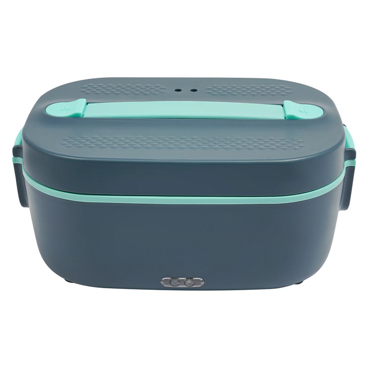 Elektromos ételhordó, hordozható kivitel, rozsdamentes acél, 1.5L kapacitás, kék, 24x15x11cm
