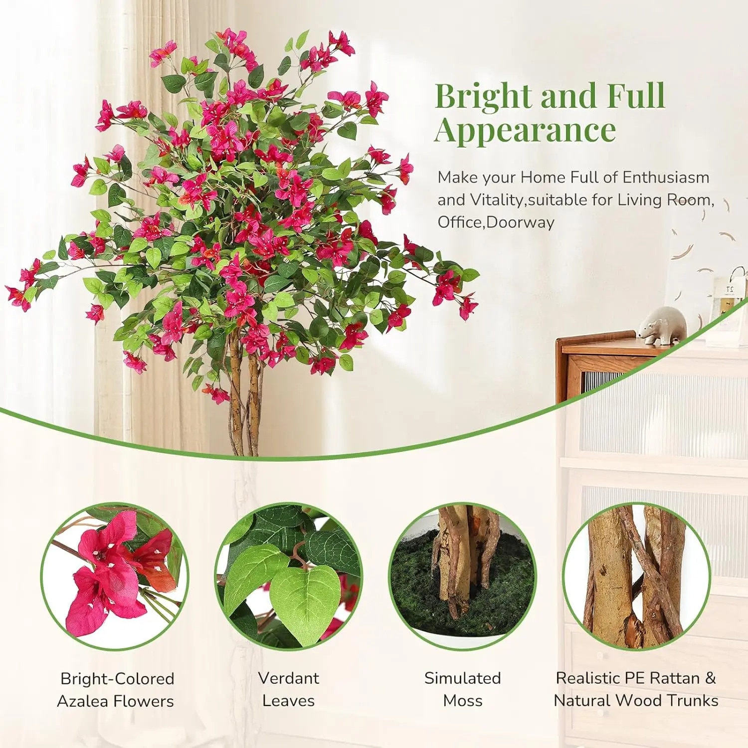 Copac artificial Bougainvillea, 2 piese, roz, 180cm - eMAG.ro