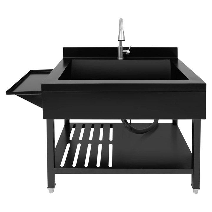 Chiuveta bucatarie inox cu robinet retractabil, negru