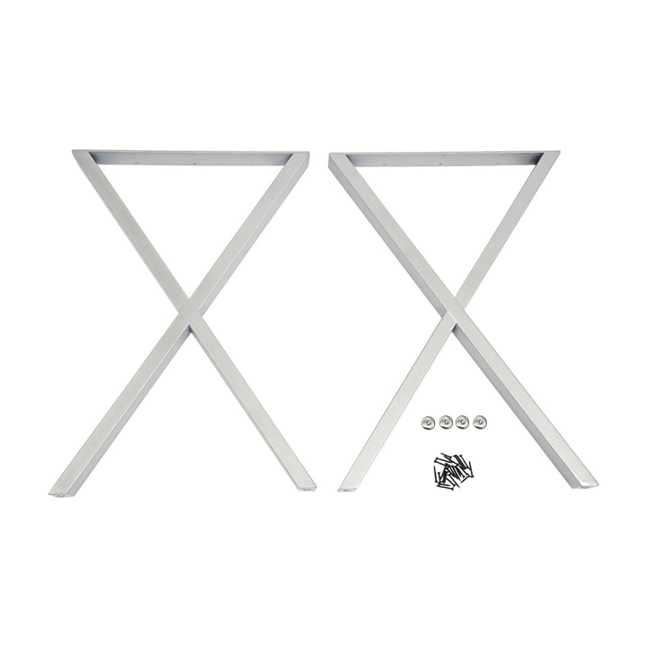 Picioare de masă X, 2 buc, argintiu periat, 50x71 cm, capacitate 200 kg
