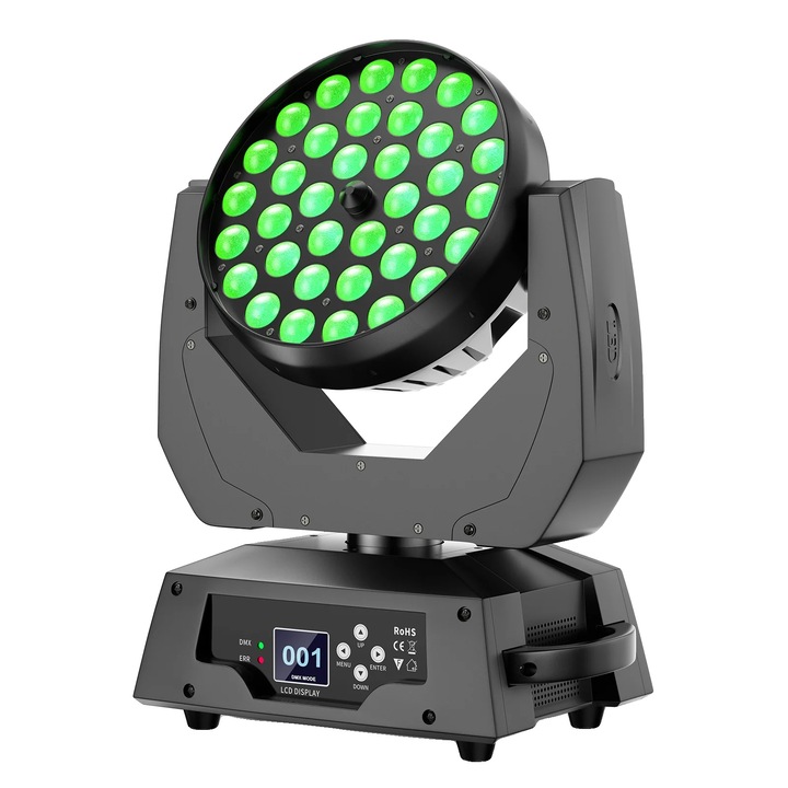 Lumina mobila, 36x8W LED, control DMX512, priza EU, unghi ajustabil 15-60, durata de viata 50.000 ore