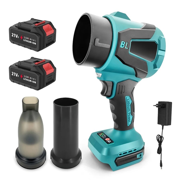 Suflanta fara perii cu acumulator, X5 De Mana, 38.000 RPM, Suflare si Aspiratie, 21 V, 2 Baterii Incluse, Maro