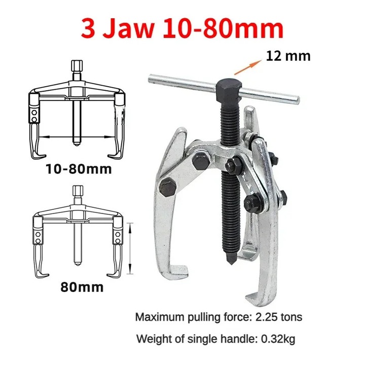 Extractor Angrenaje auto cu 3 brate 10-80mm, otel carbon, aplicatii versatile