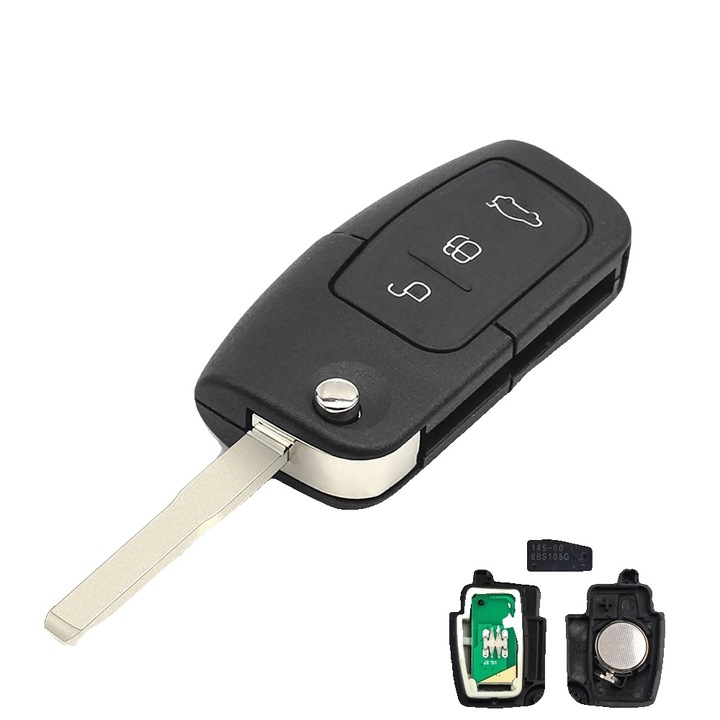 Дистанционен ключ, 3 бутона, за модели Ford, чип 4D63 40Bit, 6.8x3.6x1.2cm