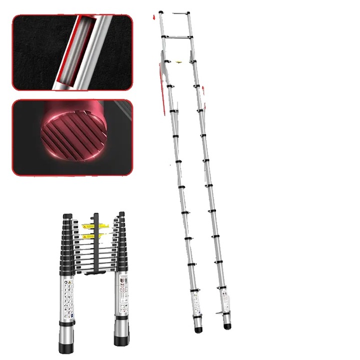 Scara telescopica din otel inoxidabil, 3.8m, design usor, fara carlig