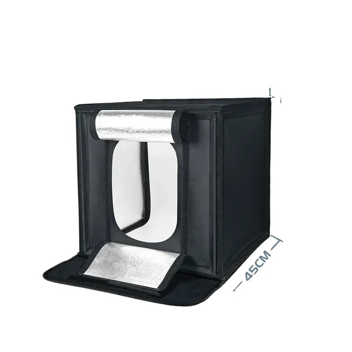 Cutie de iluminare pentru fotografie, 45cm x 43cm x 43cm, 60 LED-uri, design portabil