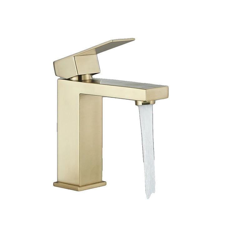 Csaptelep, mosdópultra szerelhető, rozsdamentes acél, szálcsiszolt arany, egykaros