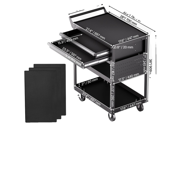 Organizator scule, 5 niveluri, sertare cu inchidere, panou cu carlige, 30.9x17.7x37.2 inch
