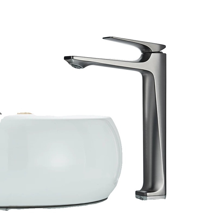 Mosdó csaptelep, egykaros, 360 fokban forgatható kifolyócső, metál szürke