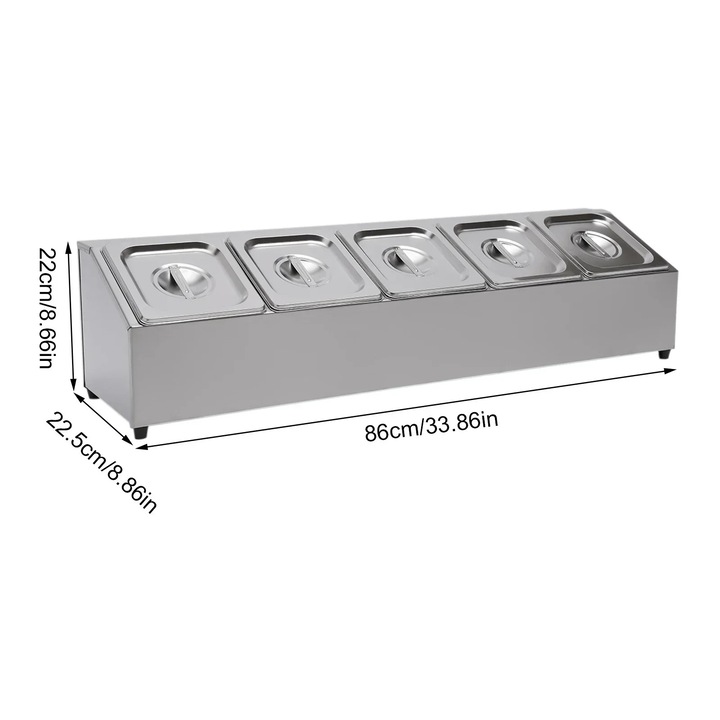 Комплект рамка и гастронорми, 5 кутии от неръждаема стомана, сребристи