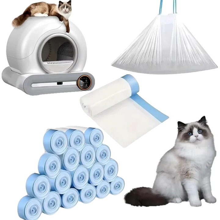 Pungi pentru litiera, 270 bucati, inchidere cu snur, 45x50cm, 18 role