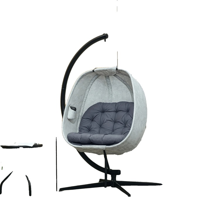 Висящ стол, сгъваем дизайн, пухкави възглавници, сив, 126x90x180см