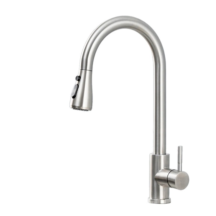 Санитарен смесител, дизайн с една дръжка, прибиращ се накрайник, матиран никел