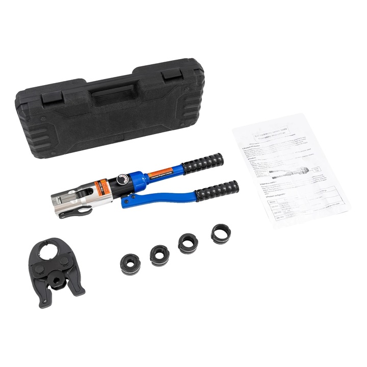 Cleste hidraulic, cap rotativ 360, forta de crimpare 10 tone, albastru, 41x12x6cm, set complet cu cutie de unelte