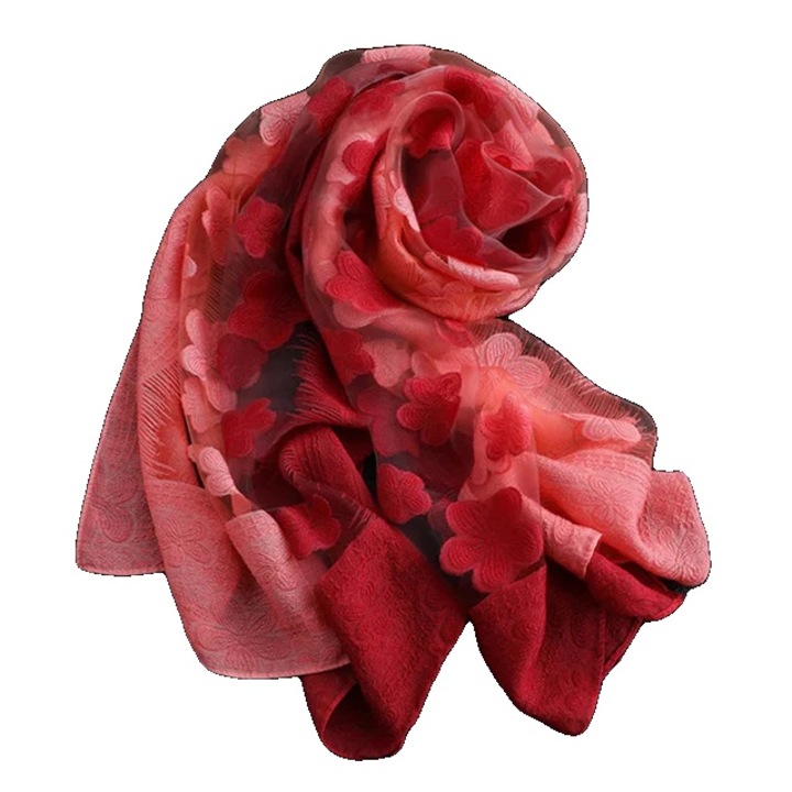 Esarfa brodata, design elegant, poliester usor, 190x70cm, o marime