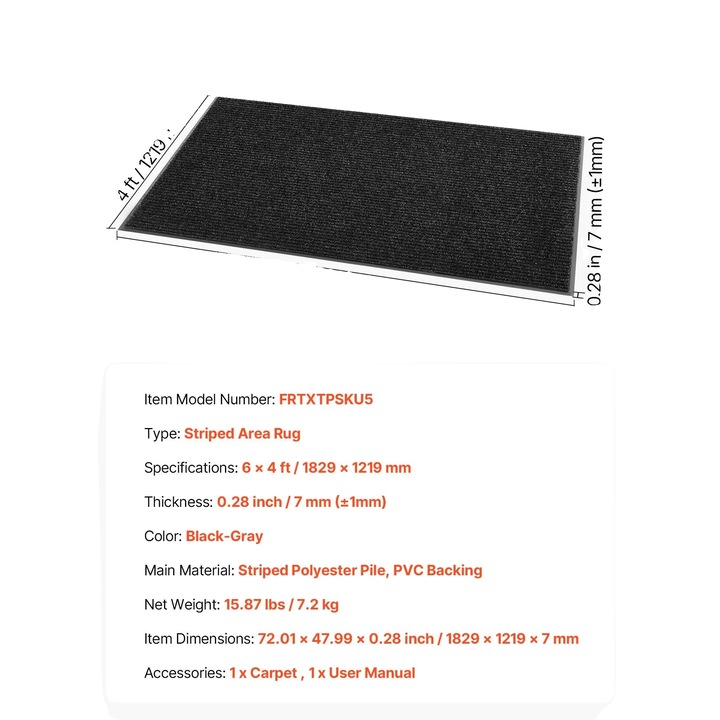 Szőnyeg, 6x4 láb, csúszásmentes kialakítás, tartós szerkezet