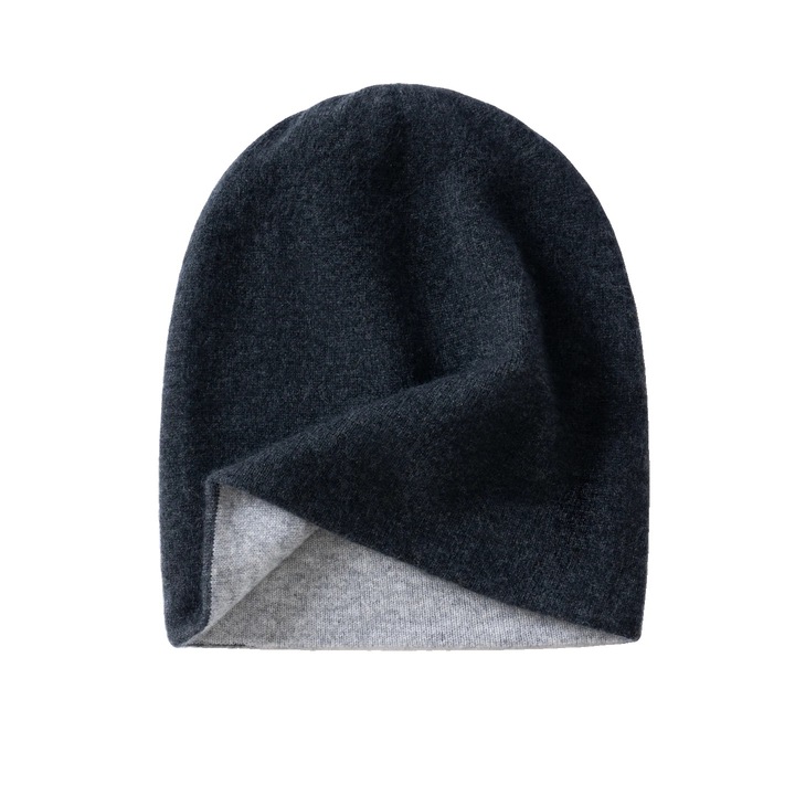 Caciula din casmir, gri inchis, dimensiuni 26x25cm, unisex