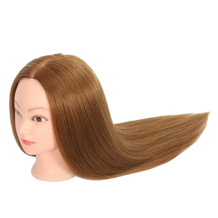 Cap de manechin, par uman 100%, densitate mare, culoare brunet, 22-24 inch