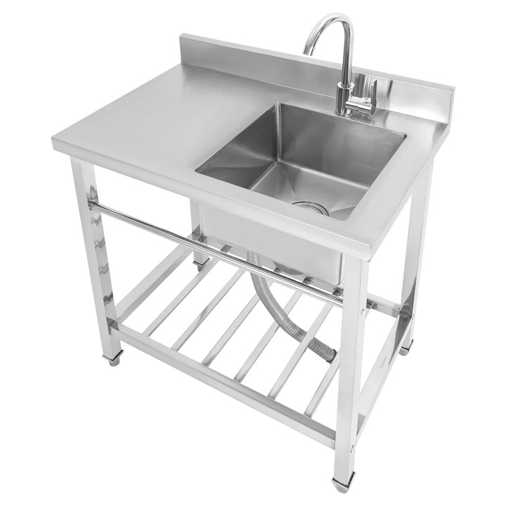 Chiuveta de bucatarie din otel inoxidabil, Independenta cu dulap inferior, Cu o cuva, Fara baterie, Asamblare, Capacitate 220 kg, Gri deschis