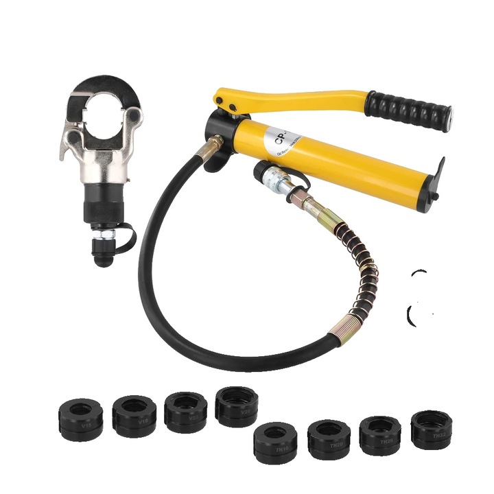 Cleste hidraulic de sertizare, cap rotativ la 360°, capacitate de 8 tone, galben