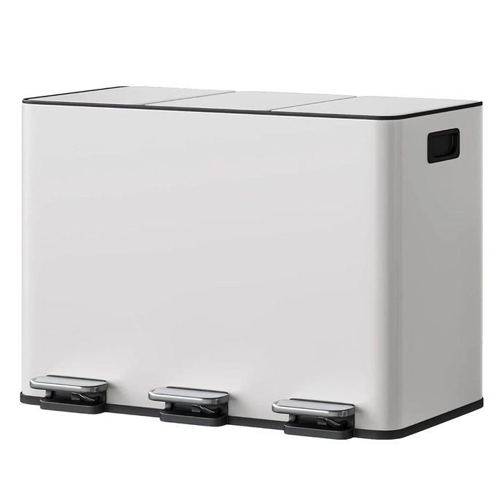 Cos de gunoi, 3 compartimente, capac cu inchidere lenta, alb, 15L fiecare compartiment