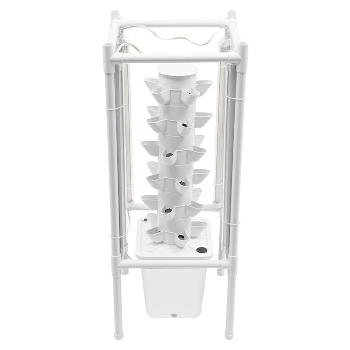 Kit de Crestere Verticala Hidroponica, 30 Locuri de Plantare, 4 Lampi LED, 39x39x97cm