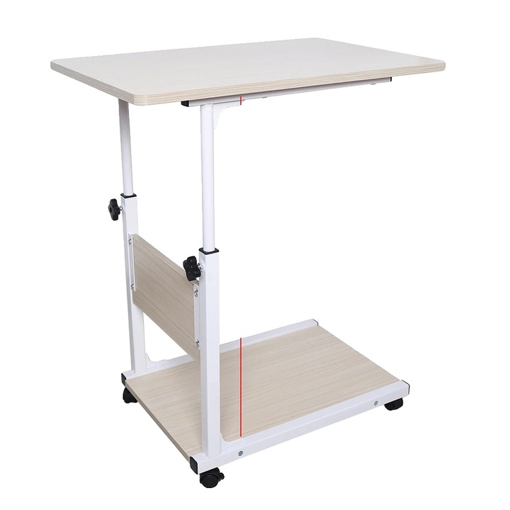 Birou mobil, alb artar, inaltime ajustabila, 21.65-31.49 inch, 360 roti pivotante, 12.5 kg