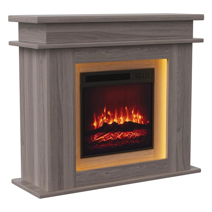 Elektromos kandalló, valósághű lánghatás, távirányító, B stílus, 1500W, standard nappali bútorméretek