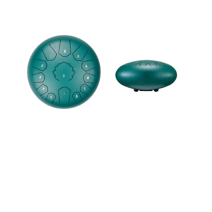 Стоманена барабанна тоба, 11 ноти Ре мажор, преносим дизайн, зелена, 30x30 см