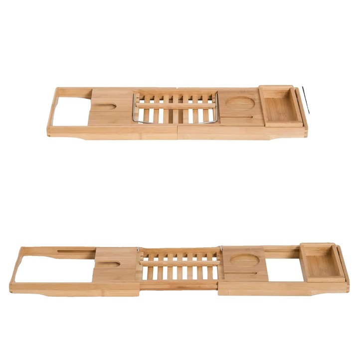 Suport pentru cada din bambus, lungime ajustabila, design robust, lemn natural, 70-105cm x 21.8cm x 5cm
