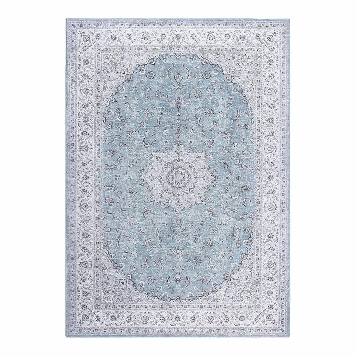 Covor living, Covor dreptunghiular 160x230 cm, Lavabil, Antiderapant, Moale si pufos, 100% poliester, Albastru