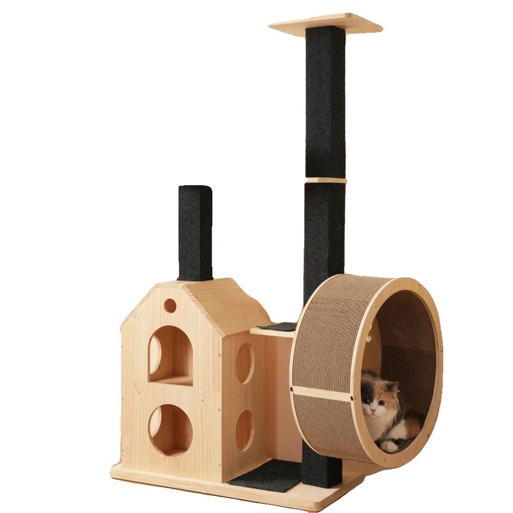 Ansamblu de joaca pentru pisici, patru etaje, material rezistent la zgarieturi, multicolor, F