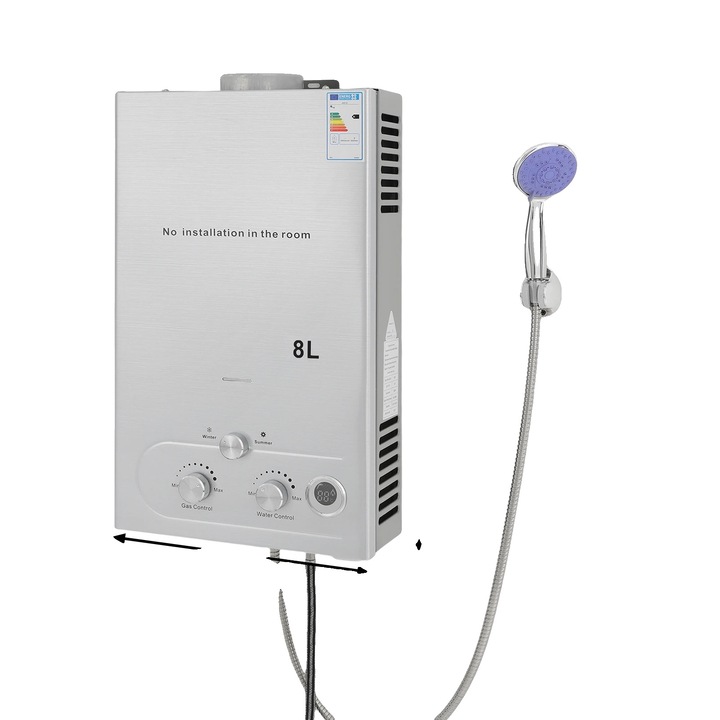 Incalzitor instant, acces la apa calda, ideal pentru utilizare in aer liber, negru, 30x15x50cm, capacitate 8L