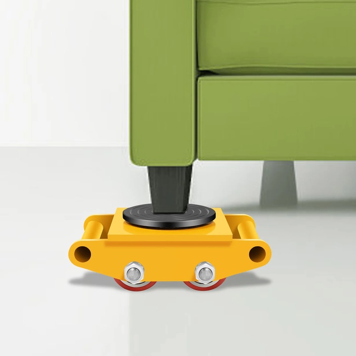 Carucior transport utilaje / patina, CRA-6, Capacitate 6 t, Disc rotativ 360°, Disc 14 cm, Material PU + cauciuc + placa de mangan