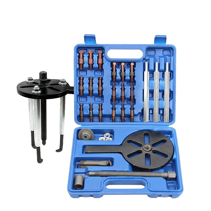 Инструмент за изваждане на лагери 21-в-1, издръжлива стоманена конструкция, дизайн с три челюсти, включена пластмасова кутия