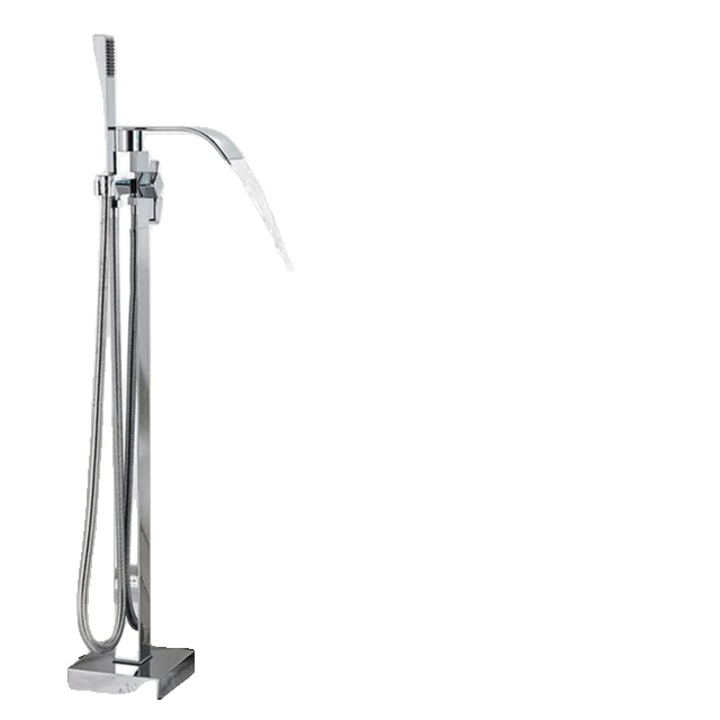 Санитарен смесител за вана и душ, дизайн с една ръкохватка, подов монтаж, хром