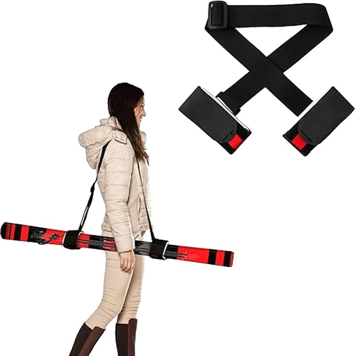 Curea de siguranta pentru manusi de schi, elastic, prindere usoara, neagra, set de 2 perechi