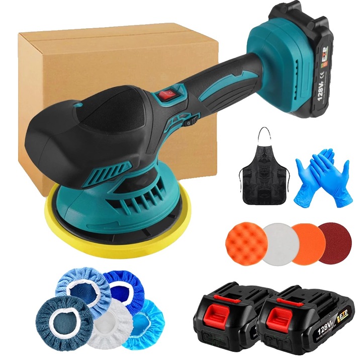 Vezeték nélküli polírozógép, 6 állítható sebesség, 2 akkumulátor, 6 hüvelyk, 3 font