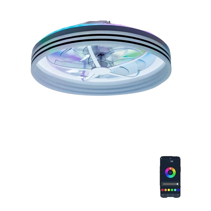 Ventilator inteligent cu lumini RGB si difuzor Bluetooth, 50cm