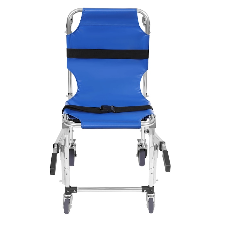 Scaun cu rotile pentru scari, Scaun de transport de urgenta, Pliabil, Portabil, Roti universale blocabile/deblocabile, Capacitate 160 kg, Albastru