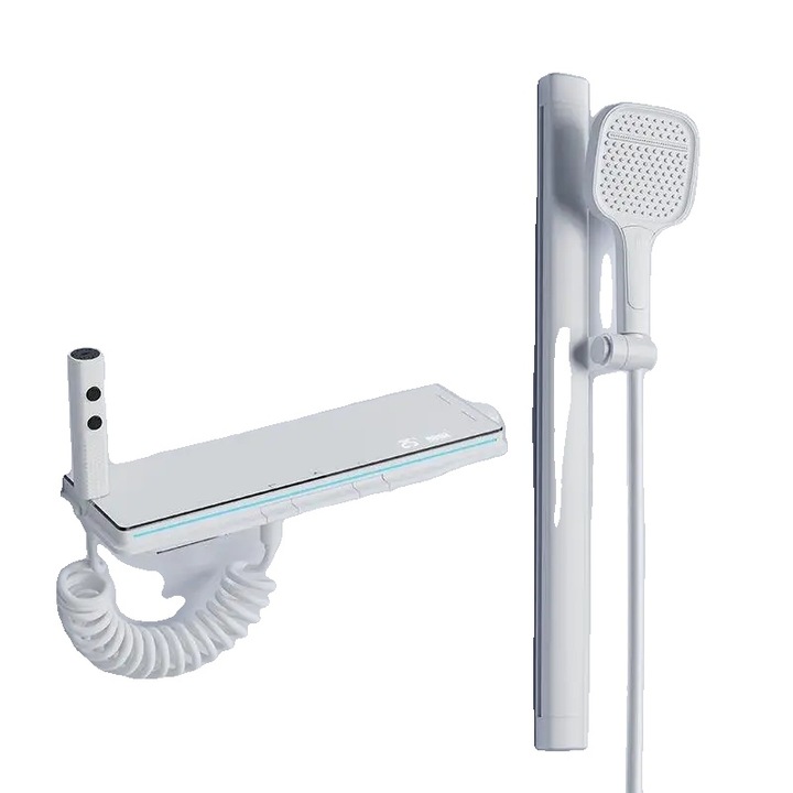 Санитарен смесител, регулируема височина, дисплей за температура, бял, пълен комплект