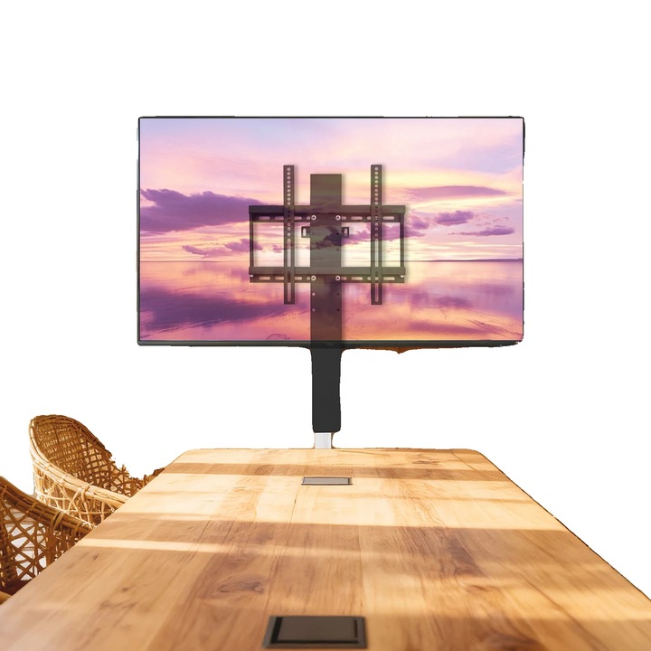 Моторизирана стойка за телевизор, регулируема височина 98-168 см, за телевизори 26-57 инча, максимален капацитет 50 кг, сребрист цвят