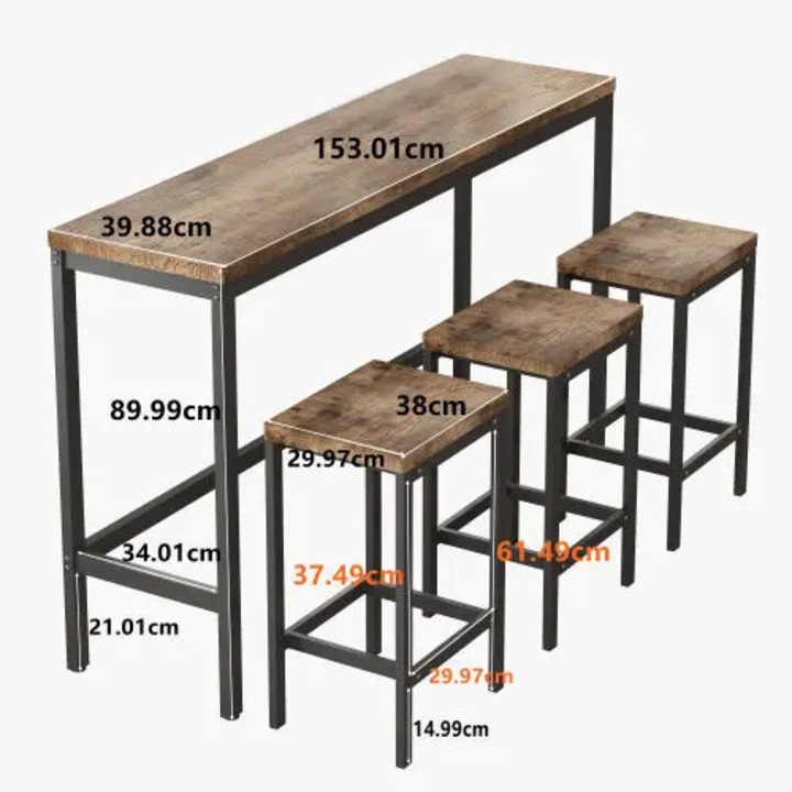 Set masa de dining, MDF, cadru metalic, 120x60x91cm, capacitate 136kg