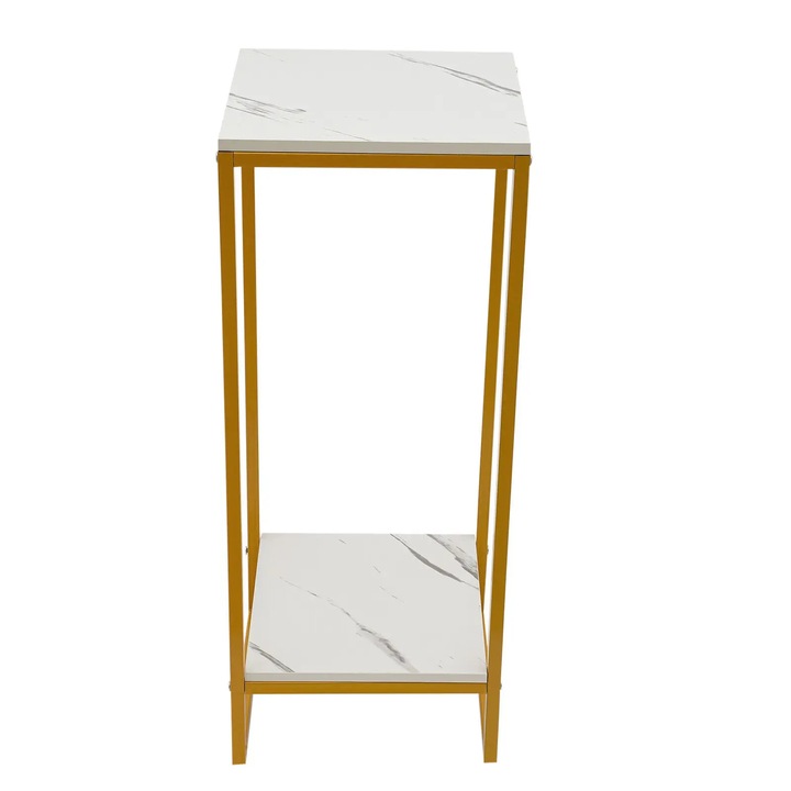 Suport pentru plante, Etajera pentru flori cu 2 niveluri, Metal, Inaltime 76 cm, Marime L, Auriu