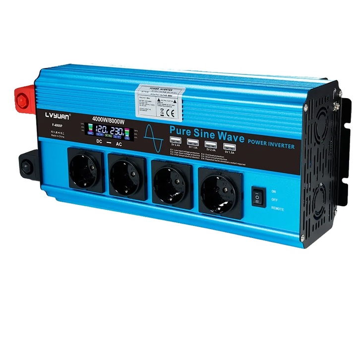 Inverter, 8000W, 12V, 50Hz, 4 porturi USB, 4 prize AC