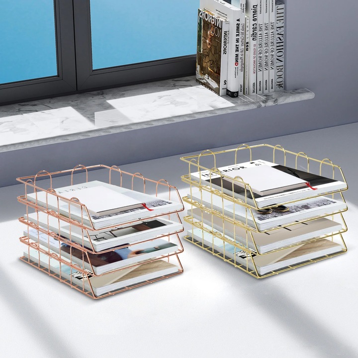 Suporturi documente, design modern, set 4 piese, auriu, dimensiuni standard