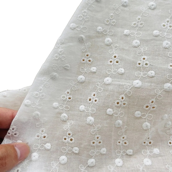 Hímzett textil anyag, pamut, virágmintás, sárga, 45x130cm