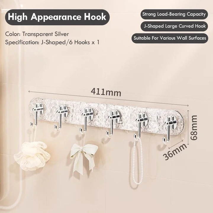 Cuiere, 6 carlige, adeziv, alb