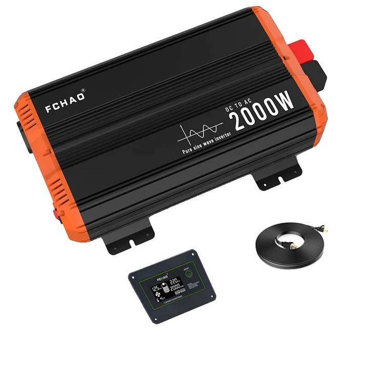 Inverter autóba 2000W, 12V, 220-240V, 38x23.3x9.6cm, túlterhelés és rövidzárlat elleni védelem