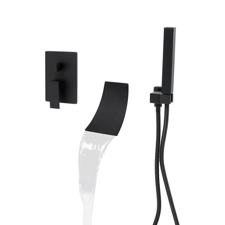Zuhanygarnitúra csapteleppel, Fali rögzítés, Kézizuhany rúd típusú 20,5 cm, 2 vízkimenet, Kerámia betét, Egykaros, Sárgaréz/ABS/Zn, Fekete
